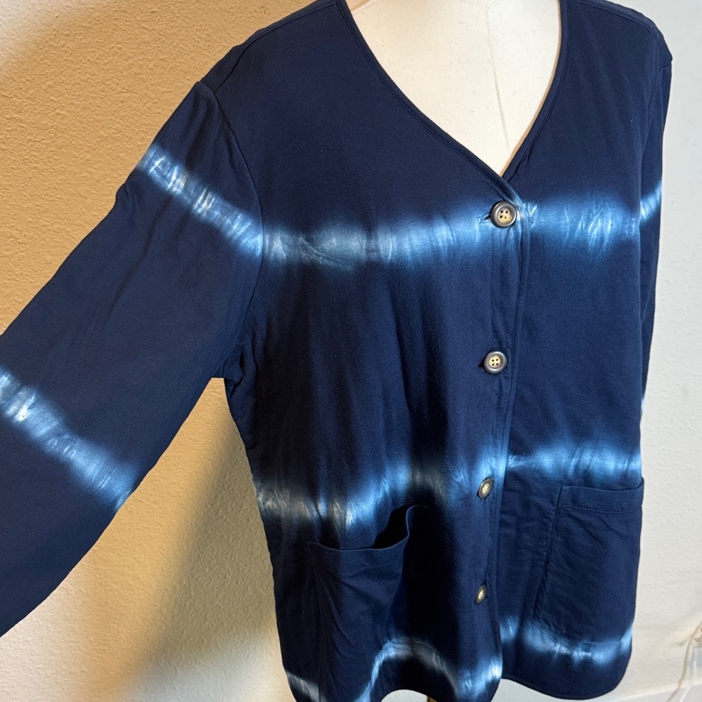 NWT J. Jill Pure Jill Navy Blue Tie-Dye Button-Up Cardigan size XL - Picture 4 of 17